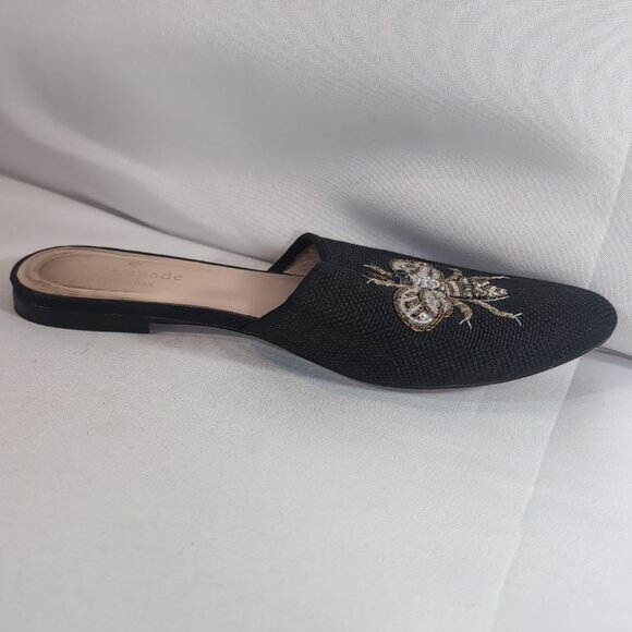 Kate Spade Maddie BEE Buzz Worthy Shoes Flats Black Gold Beaded Embroidered 7.5 - Picture 12 of 16